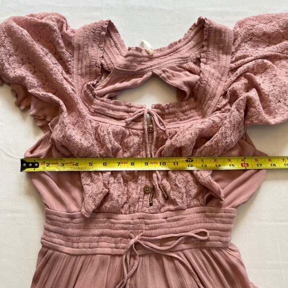 Free People Dusty Pink Cottagecore Boho Ruffle Tiered Maxi Dress Size L - Picture 10 of 15